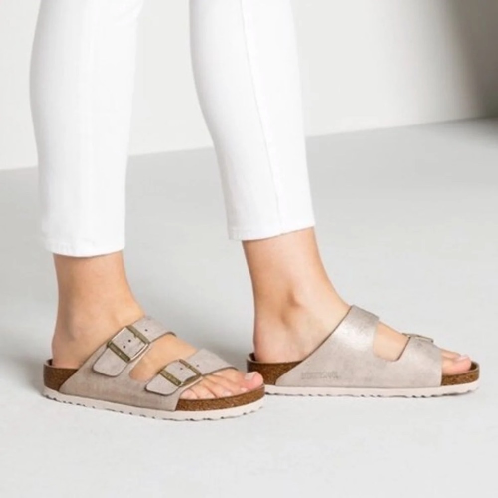 Arizona Birkenstock Washed Rose Gold Sandal
